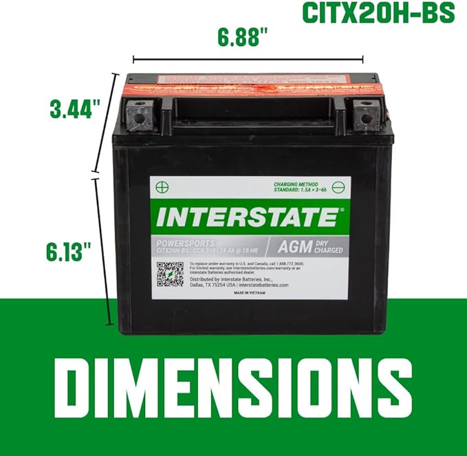 Interstate Batteries YTX20H-BS 12V 18Ah Powersports Battery 310CCA - Image 4