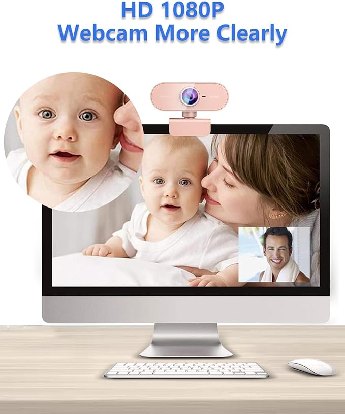Webcam for pc with Microphone, Full Hd 1080P Pink Streaming Web Cam with Mic - Image 2