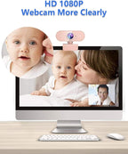 Webcam for pc with Microphone, Full Hd 1080P Pink Streaming Web Cam with Mic - Image 2