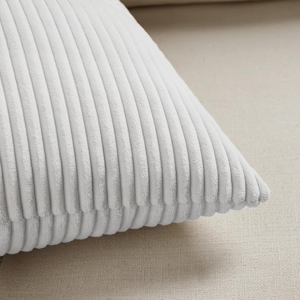 Fancy Homi 2 Packs Pure White Decorative Throw Pillow Covers 16x16 Inch for Living Room Couch Bed, Rustic Farmhouse Boho Home Decor, Soft Corss Patchwork Corduroy Textured Square Cushion Case 40x40 cm
