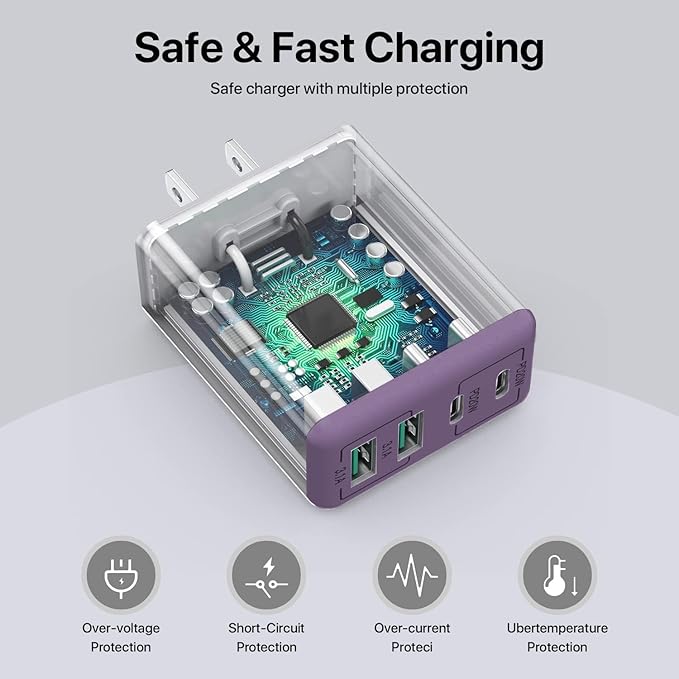 sccvee USB C Wall Charger, 40W 4-Port USB C Charger Block, Fast Charging Block - Image 5