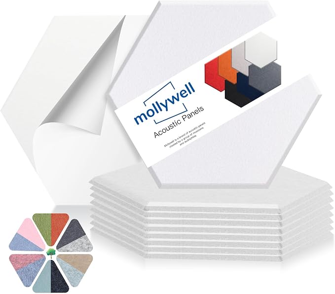 Mollywell Hexagon Acoustic Panels, High Density, Soundproofing, Decorative by Mollywell