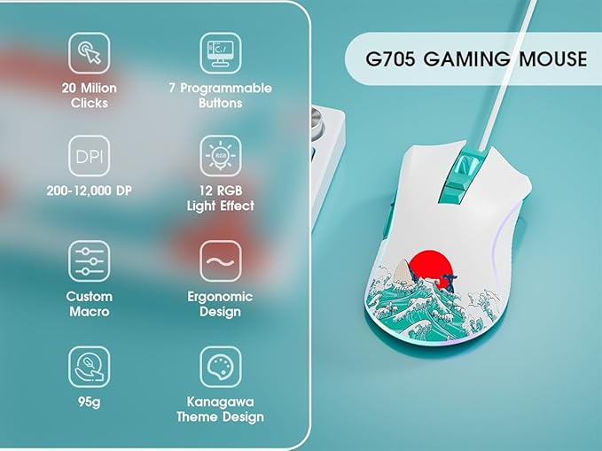 HITIME XVX Wired Gaming Mouse, 12000 DPI RGB Mouse - Image 2