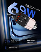 Retractable Car Charger, 4 in 1 Fast Car Phone Charger 69W, 2 Retractable - Image 2
