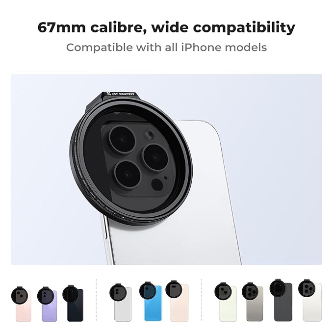 K&F Concept Clip On 67mm Variable ND2-32 Magnetic Phone Lens Filter Kit - Image 5