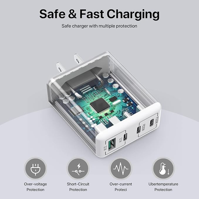 40W USB C Charger, 4-Port USB C Charger Block Fast Charging Block PD+QC Wall - Image 5