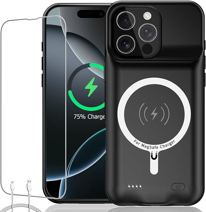 Battery Case iPhone 16 Pro, Upgraded 10000mAh Rechargeable Portable Extended by KCKEBLM