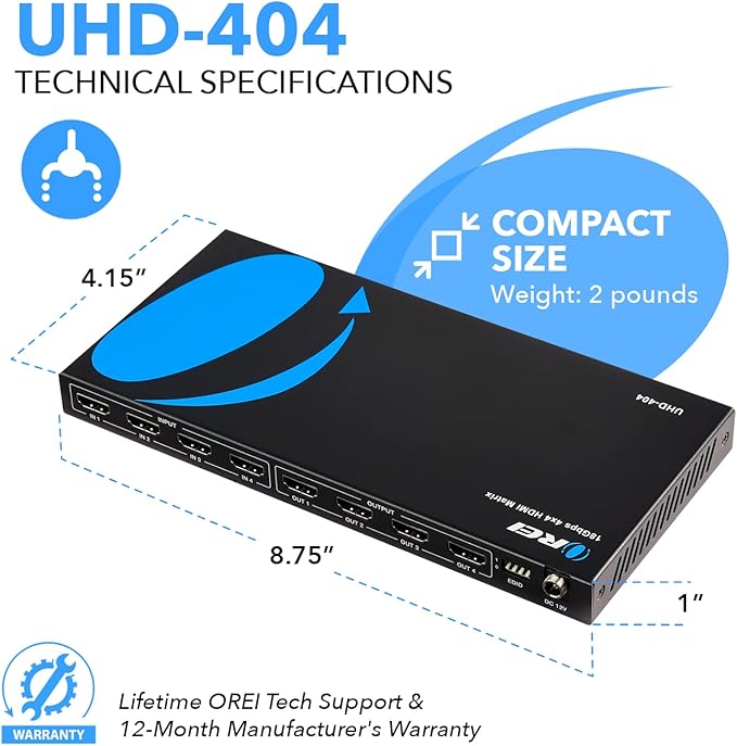 OREI 4x4 HDMI 4K Matrix Switch/Splitter, - Image 5