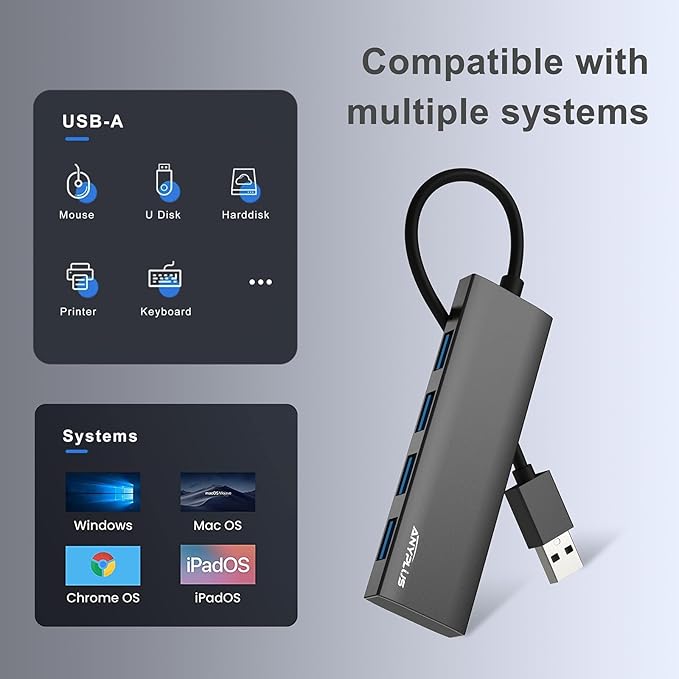 USB Hub, USB 3.0 Hub Aluminum Alloy Ultra Slim USB Splitter, Portable 4 Port - Image 5