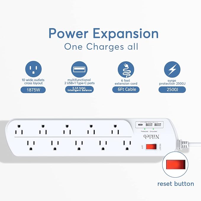 Long Power Strip, Heavy Duty Extension Cord - Image 4