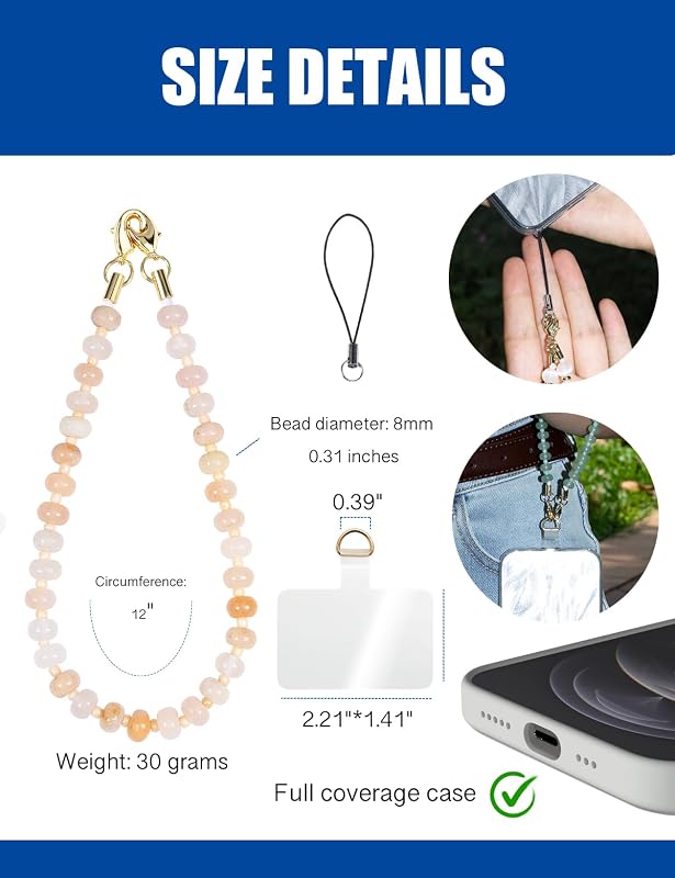 Handmade Natural Gemstone Crystal Beaded Charm Cell Phone Camera Lanyard - Image 5