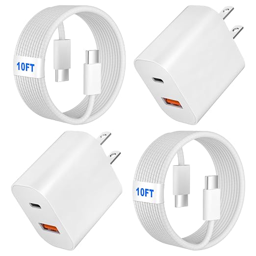 Dual Port USB A/C Charger for iPhone 16 Pro 10FT Woven USB C Fast Cable by WILLTOP