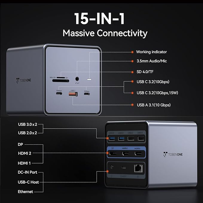 TobenONE USB C Docking Station Dual/Triple Monitors - Image 2