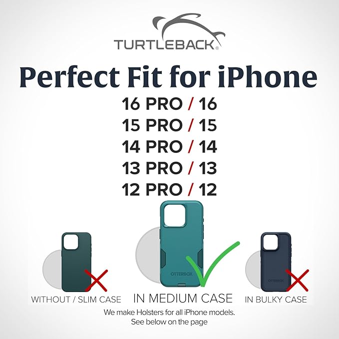 Turtleback Belt Holder for iPhone 16 Pro, 15 pro 14 Pro 13 Pro -Medium- Fits - Image 2