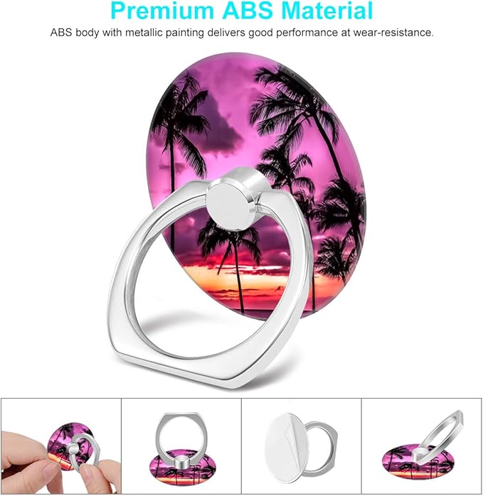 Bonoma Cell Phone Ring Holder Stand, 3 Pack Sunset Beach Palm Tree 360 Rotation - Image 2
