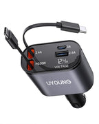 Retractable 4 in 1 Fast Car Charger - 30W Dual USB Type C by UYOUNG