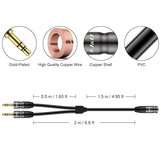 J&D 3.5 mm to 2X 3.5 mm Cable, 6.6 Feet - Image 3