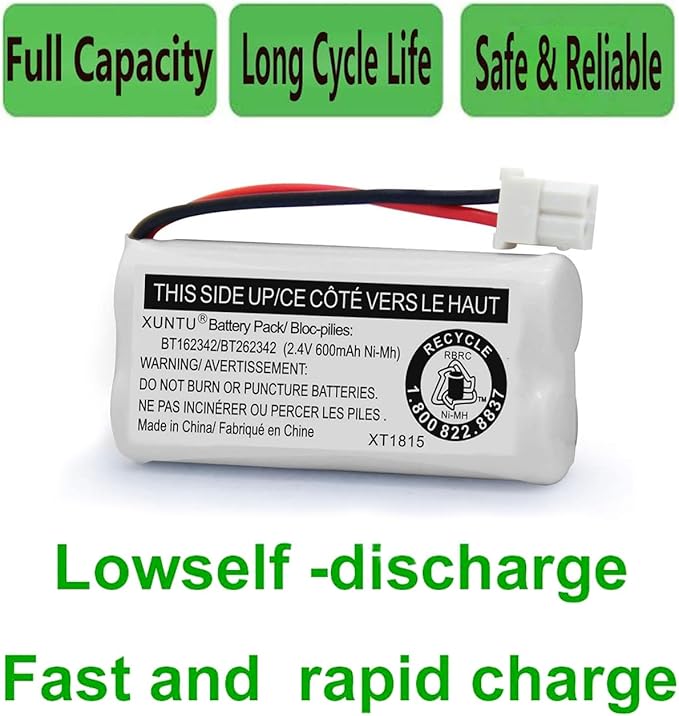 XUNTU BT162342/BT262342 2.4V 600mAh Ni-MH Cordless Phone Battery Pack - Image 5