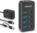 USB 3.0 Hub RSHTECH 4 Port Powered USB 3.0/USB C Hub Upgraded Version by RSHTECH