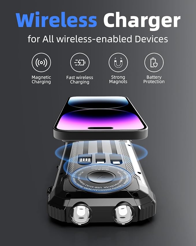 Solar Power Bank 20000mAh, Wireless Charger - Image 3