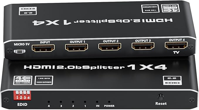 HDMI 2.0 Splitter 1 in 4 Out, LUKFOCAB 1x4 HDMI Splitter 4K@60Hz 8:8:8 HDR by ConnecttoEverything
