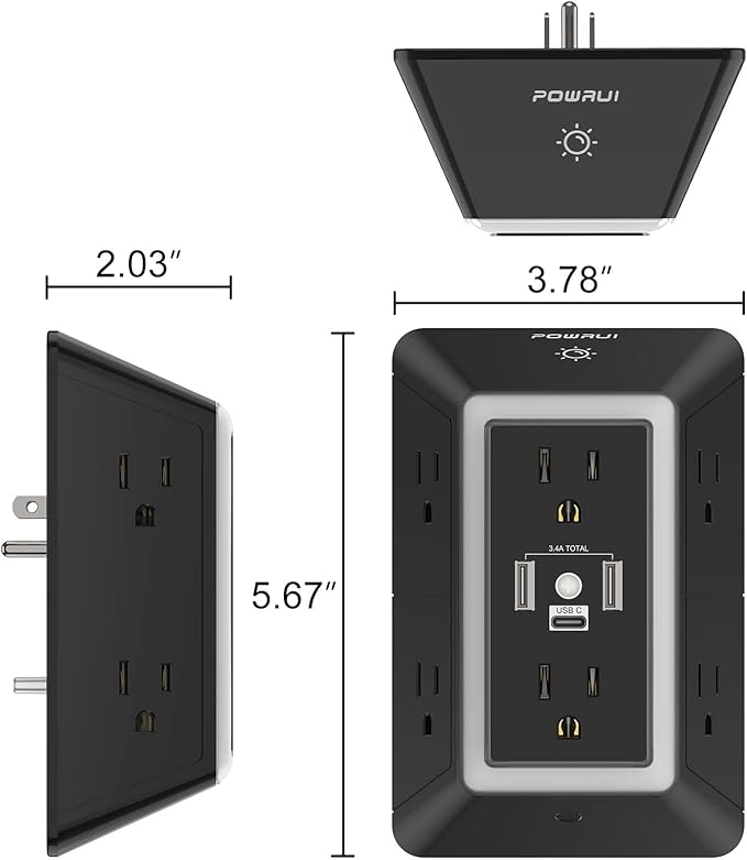 Outlet Extender Power Strip, POWRUI 6 AC Surge Protector Outlets - Image 7