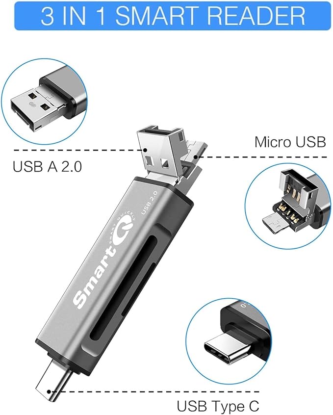 SmartQ C256 Micro SD Card Reader to USB Adapter USB-C and USB A USB Memory Card - Image 2