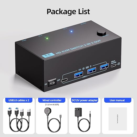 KVM Switch 3 Monitors 2 Computers 8K@60Hz/4K@120Hz, HDMI KVM Switches - Image 9