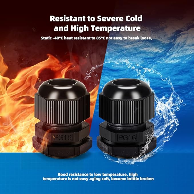 Cable Gland 20 Pack Plastic Waterproof Adjustable Connector 9-14mm PG16 Strain - Image 3