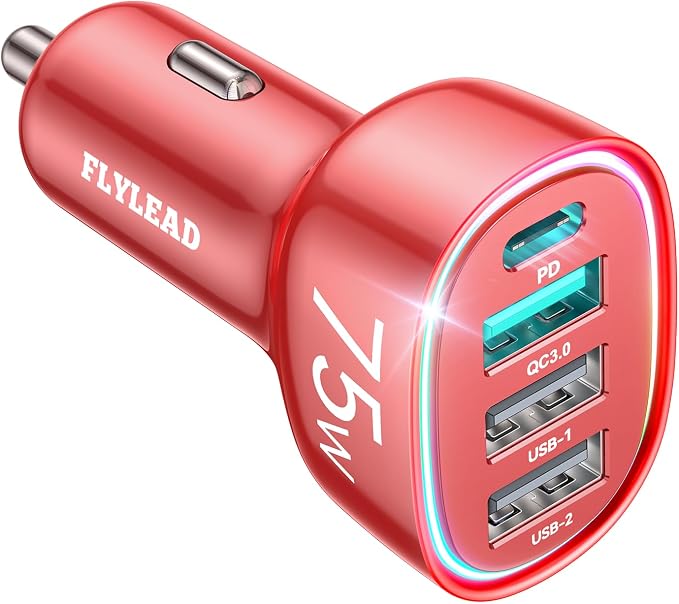 FLYLEAD USB C Car Charger Cigarette Lighter Adapter 75W 4-Port Fast Car Charger by Sincerityisworththewait