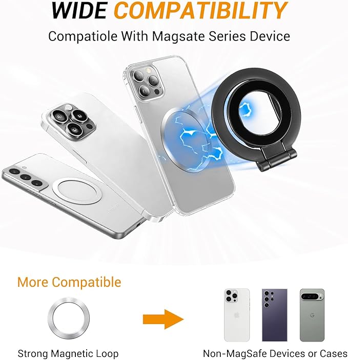 Magnetic Ring Holder Grip, Adjustable Magnet Phone Ring Stand, Strong Double - Image 2