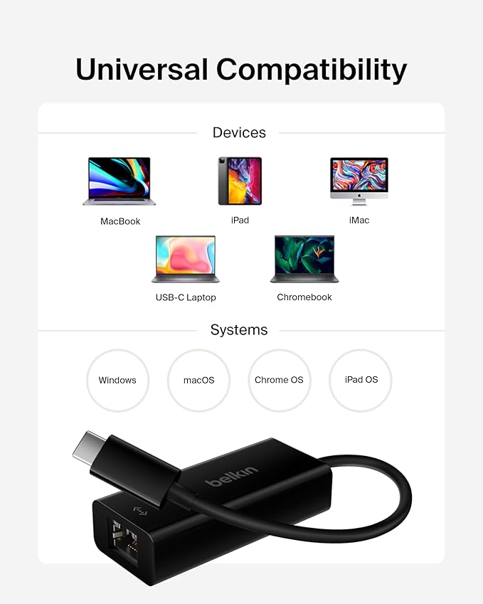 Belkin USB-C to Ethernet Adapter, Gigabit Ethernet Port Compatible w/ USB-C - Image 6