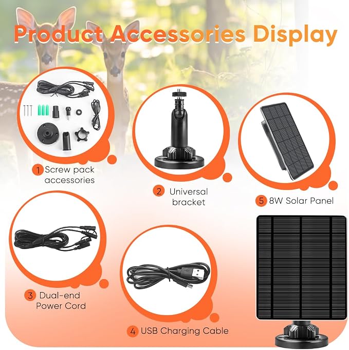 Solar Panel for Trail Camera, 6W Solar Kit Build-in 5000mAh Rechargeable Battery - Image 5