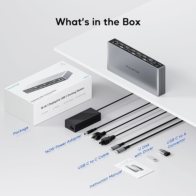 Displaylink Docking Station, PULWTOP USB C DisplayLink Dock Triple Displays - Image 7
