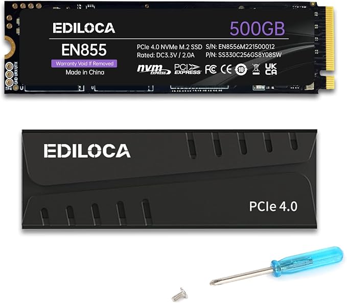 500GB PS5 SSD with Heatsink PCIe Gen4 NVMe M.2 Gaming SSD, 7400MB/s Read by EDILOCA