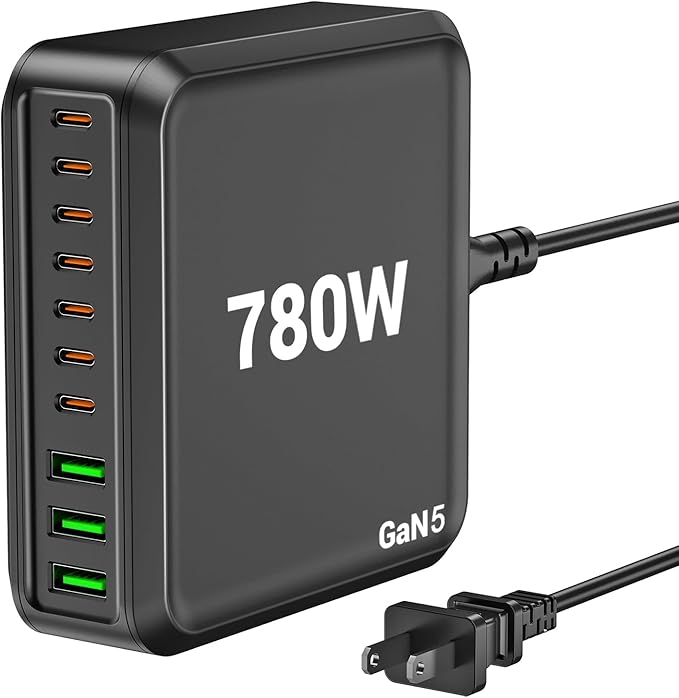 780W USB C Charger Block Fast 10-Port USB C Charging Station GaN PD 120W Laptop by GUSISHU