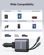 Car Phone Charger Adapter 2Pack Retractable Car Charger 4in1 Fast Charging Dual - Image 7