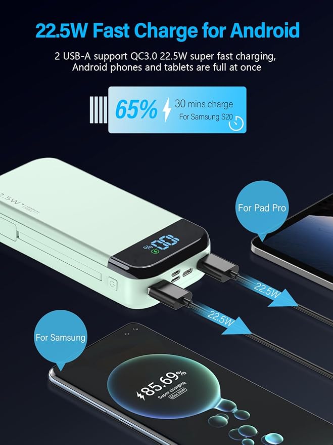 Portable Charger 32000mAh, 22.5W QC 3.0 PD 20W Smart LED Display Fast Charging - Image 3