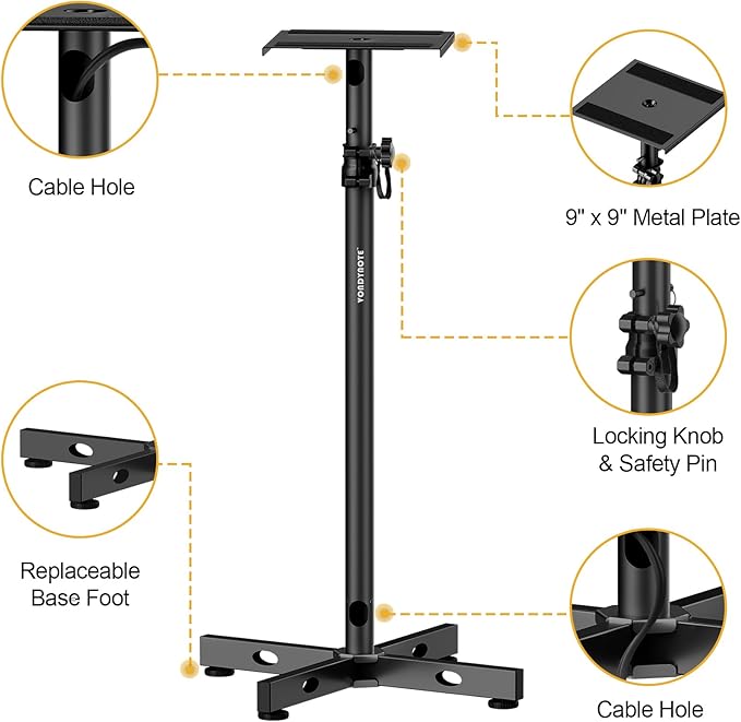Set of 2 Studio Monitor Stands Adjustable Height Speaker Stands - Image 2