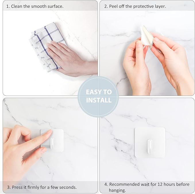 VIS'V Adhesive Hooks, Metal Shower Wall Stick on Hooks, Waterproof, 2 Extra - Image 6