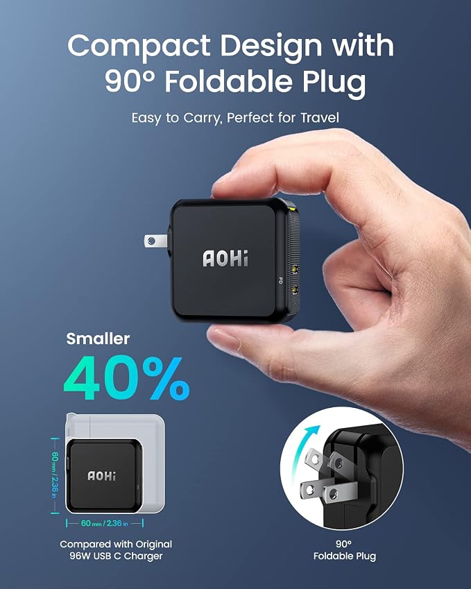 AOHI 100W USB C Charger GaN+, 2 Port Type C PD Wall Charger Foldable Power - Image 4