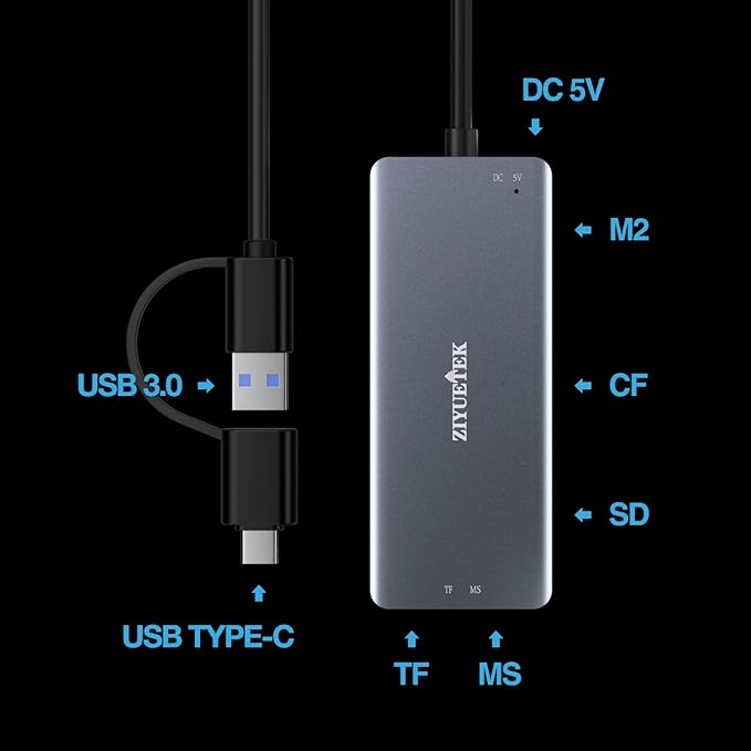 USB C USB3.0 SD Card Reader, 5in1 Multi Card Reader - Image 2