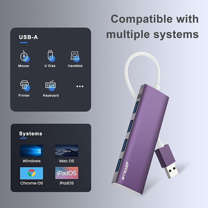 USB Hub, USB 3.0 Hub Aluminum Alloy Ultra Slim USB Splitter, Portable 4 Port - Image 5
