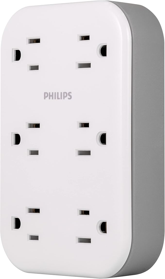 Philips EZFit 6-Outlet Surge Protector Outlet Extender, Wall Tap, Grounded by Philips