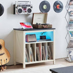 Large Record Player Stand with Charging Station & LED Lights, Vinyl Records - Image 2