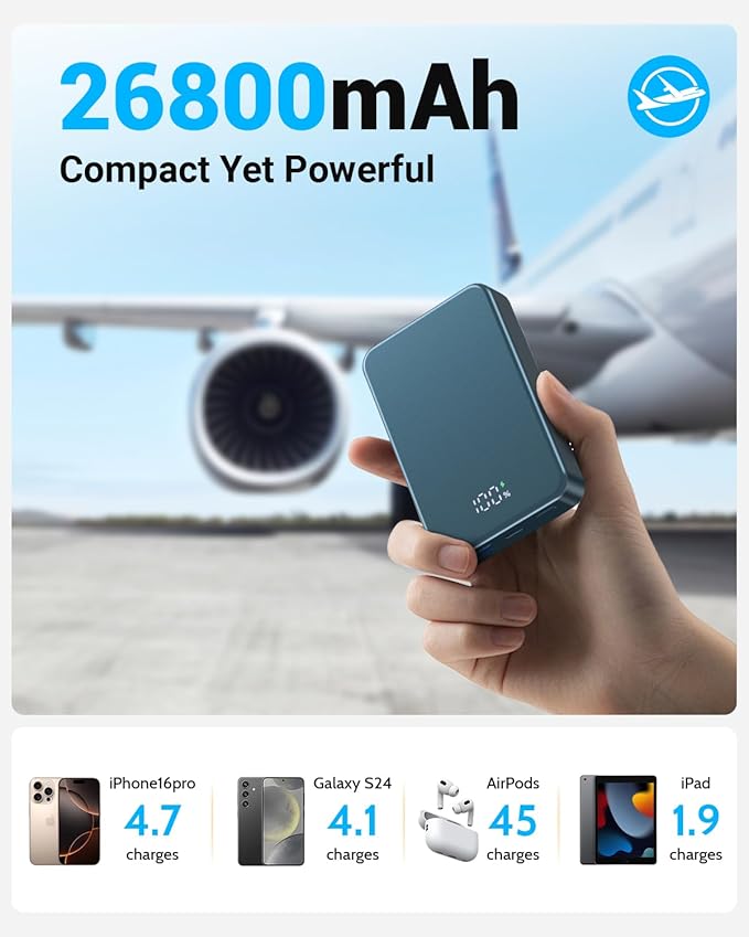 Magnetic Power Bank 26800mAh for Magsafe Portable Charger, Aluminum Alloy Large - Image 3
