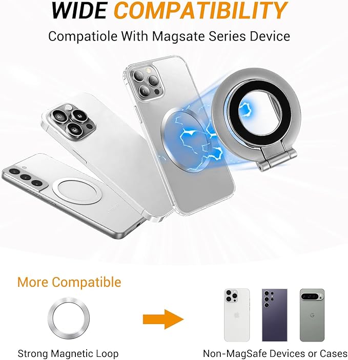 Magnetic Ring Holder Grip, Adjustable Magnet Phone Ring Stand, Strong Double - Image 2