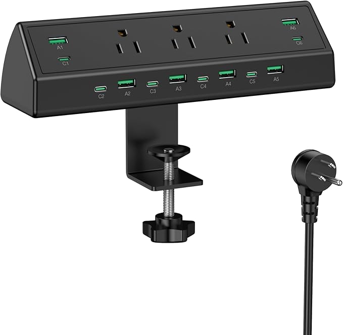 Jgstkcity 90W Desk Clamp Power Strip, 12 USB Ports, Surge Protector, ETL Listed by Jgstkcity