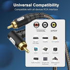 EMK 90 Degree RCA Subwoofer Cable 24K Gold-Plated Connector Nylon Braided - Image 2