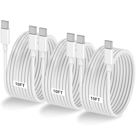 3-Pack 10FT 60W USB C to USB C Cable, Type C to Type C Cable, Fast Charging by LOFPYE